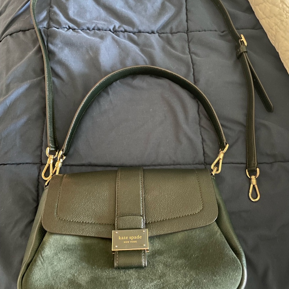 kate spade Green Leather & Suede Shoulder Bag with Gold Hardware